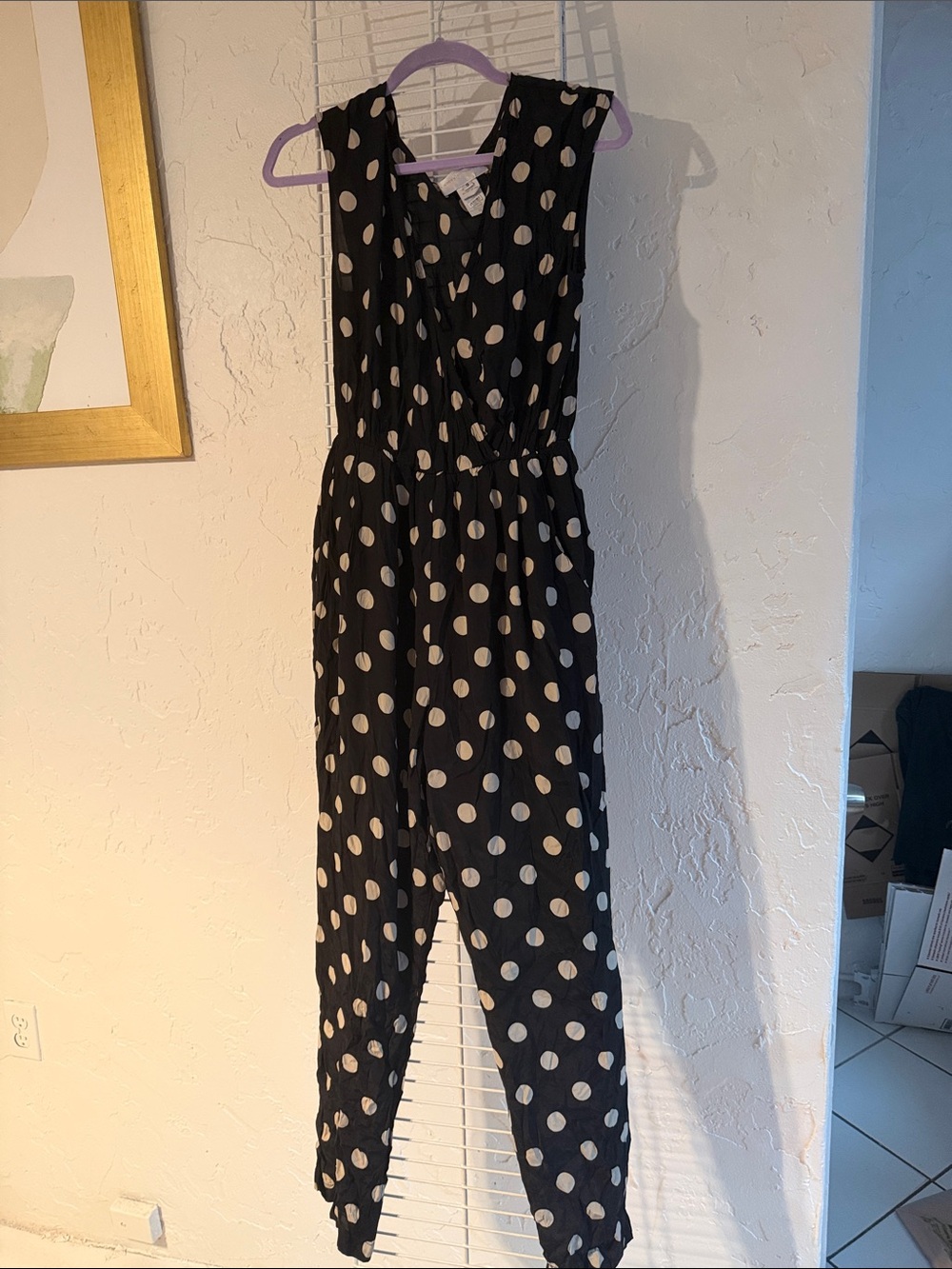 Black and Cream Polka Dot Sleeveless Jumpsuit
